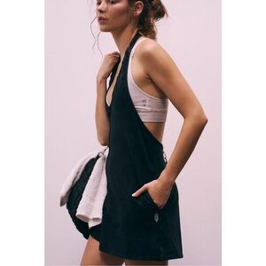 Free People Movement Hot Shot Black Mineral Wash Halter Romper